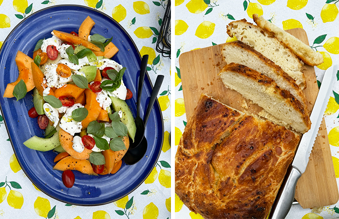 Salade de melon et burrata & focaccia